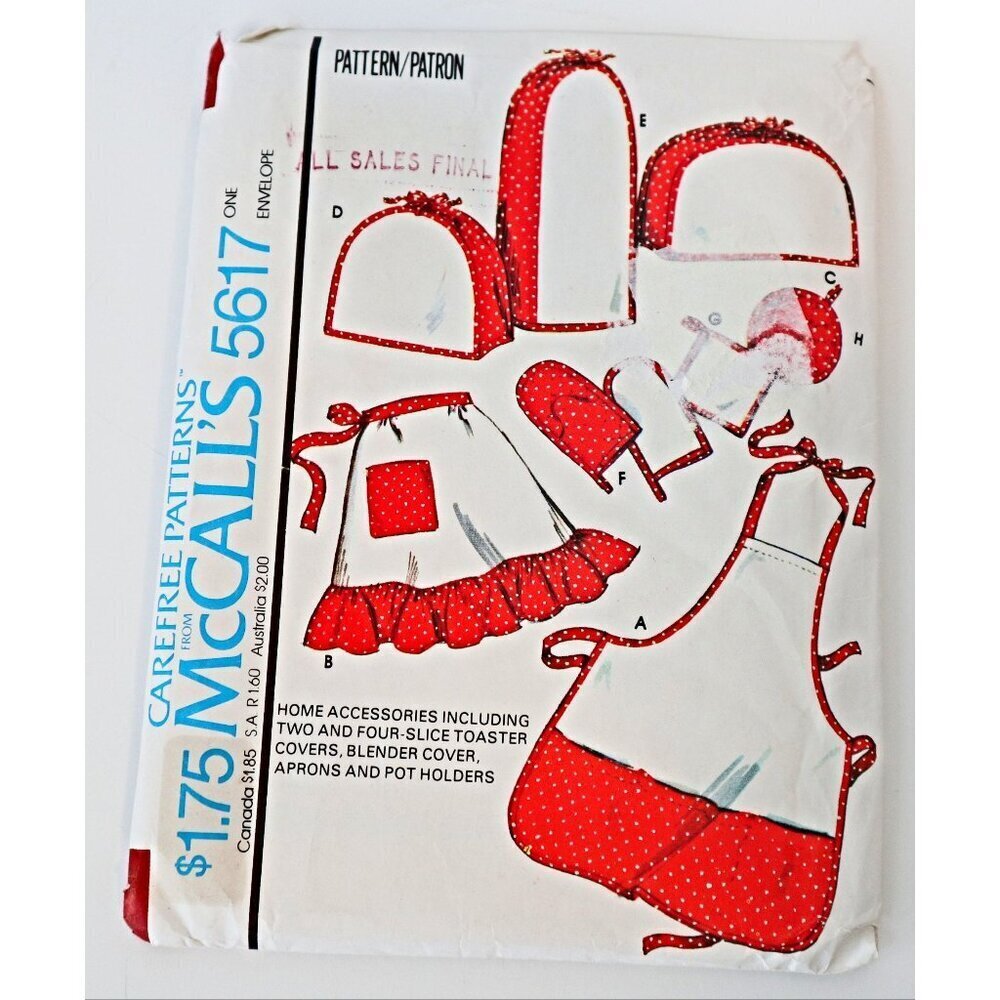 McCall's 5617 Sewing Pattern 1970's Toaster Covers Blender Cover Aprons & Pot